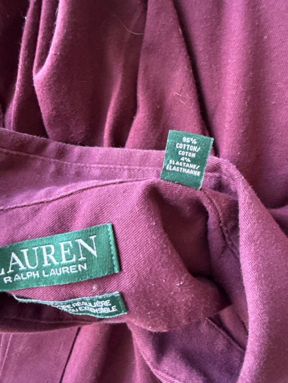 Lauren Ralph Lauren Button Down Shirt Stretch Cotton Long Sleeve Burgundy XL 17 - Picture 6 of 6